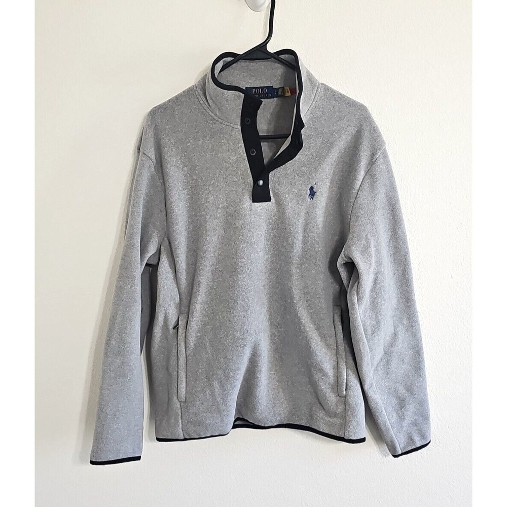 Polo Ralph Lauren Men's, Fleece Pullover Jacket Sweater Snap Closure, Gray ,SP